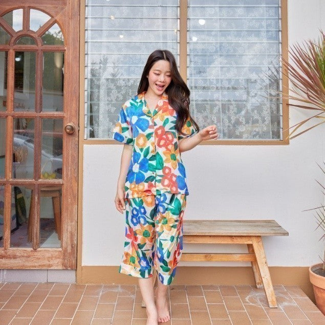 ชุดนอน Muslin Pajamas Silk Satin รุ่นดอกไม้หลากสี( K1101 L1101 N1101 R1101 T1101)|ชุดนอนผู้หญิง,ชุดนอนสายเดี่ยว