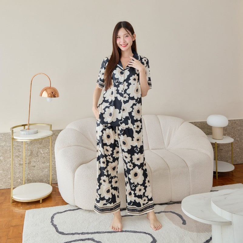 ชุดนอน Muslin Pajamas Silk Satin รุ่น Flower Midnight (N5005 T5005 L5005 K5005) | ชุดนอนผู้หญิง