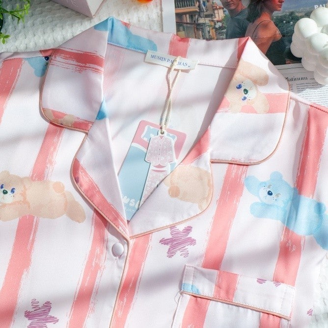 ชุดนอน Muslin Pajamas Silk Satin รุ่น BaBy Blue (P1251 T1251 P1252 T1252 )