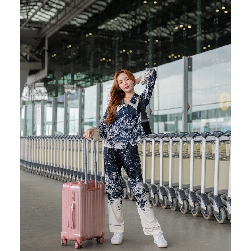 ชุดนอน Muslin Pajamas Silk Satin รุ่นเมฆขาวดำ(P829)|ชุดนอนผู้หญิง,ชุดนอนชุดเที่ยว