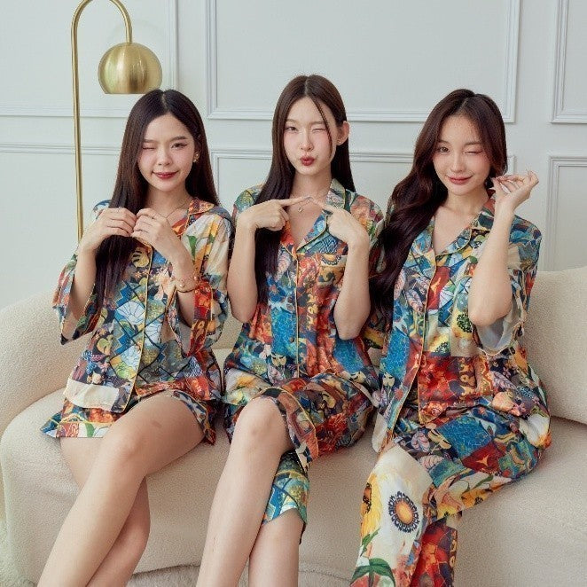 ชุดนอน Muslin Pajamas Silk Satinรุ่น Picasso(W330 V330 L330 K330 R330)|ชุดนอนผู้หญิง,ชุดนอนชุดเที่ยว