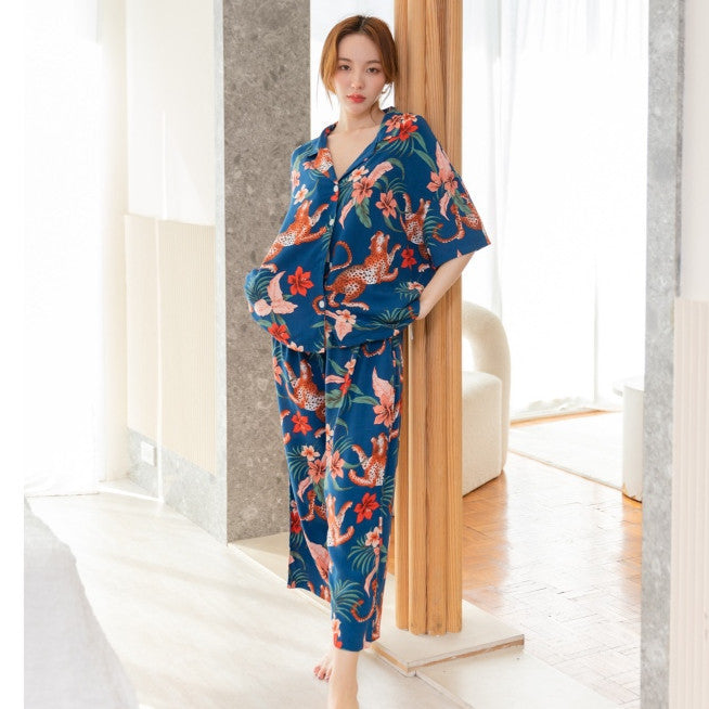 ชุดนอน Muslin Pajamas Organic bamboo รุ่น ดอกกุหลาบแดง กล้วยไม้ (G363 A363)|ชุดนอชุดเที่ยว,ชุดนอนผู้หญิง