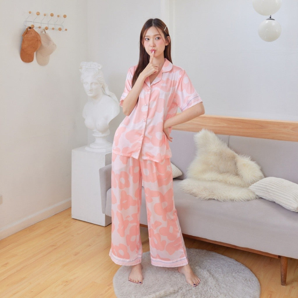 ชุดนอน Muslin Pajamas Silk Satini รุ่น Flower (1016 1017) | ชุดนอนชุดเที่ยว,ชุดนอนผู้หญิง