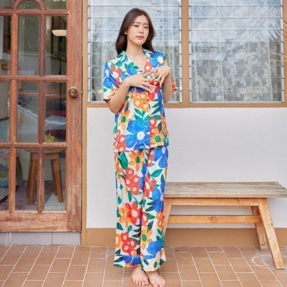 ชุดนอน Muslin Pajamas Silk Satin รุ่นดอกไม้หลากสี( K1101 L1101 N1101 R1101 T1101)|ชุดนอนผู้หญิง,ชุดนอนสายเดี่ยว