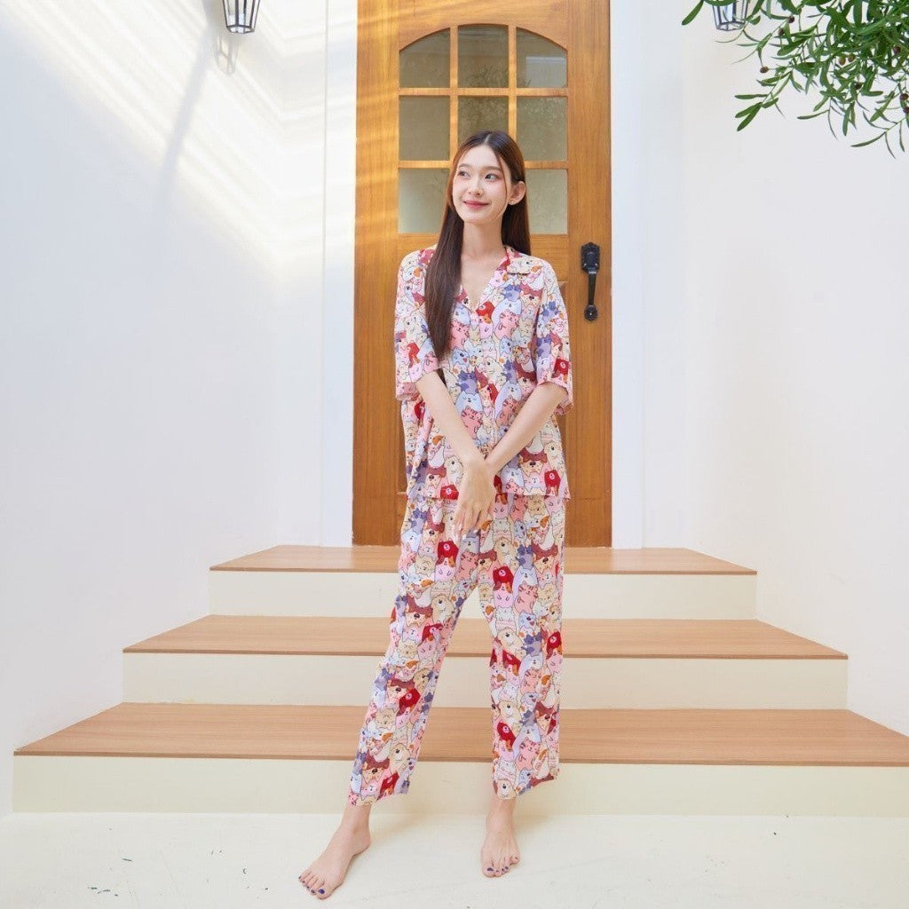 ชุดนอน Muslin Pajamas Organic bamboo (G328 G337) |ชุดนอนชุดเที่ยว,ชุดนอนผู้หญิง