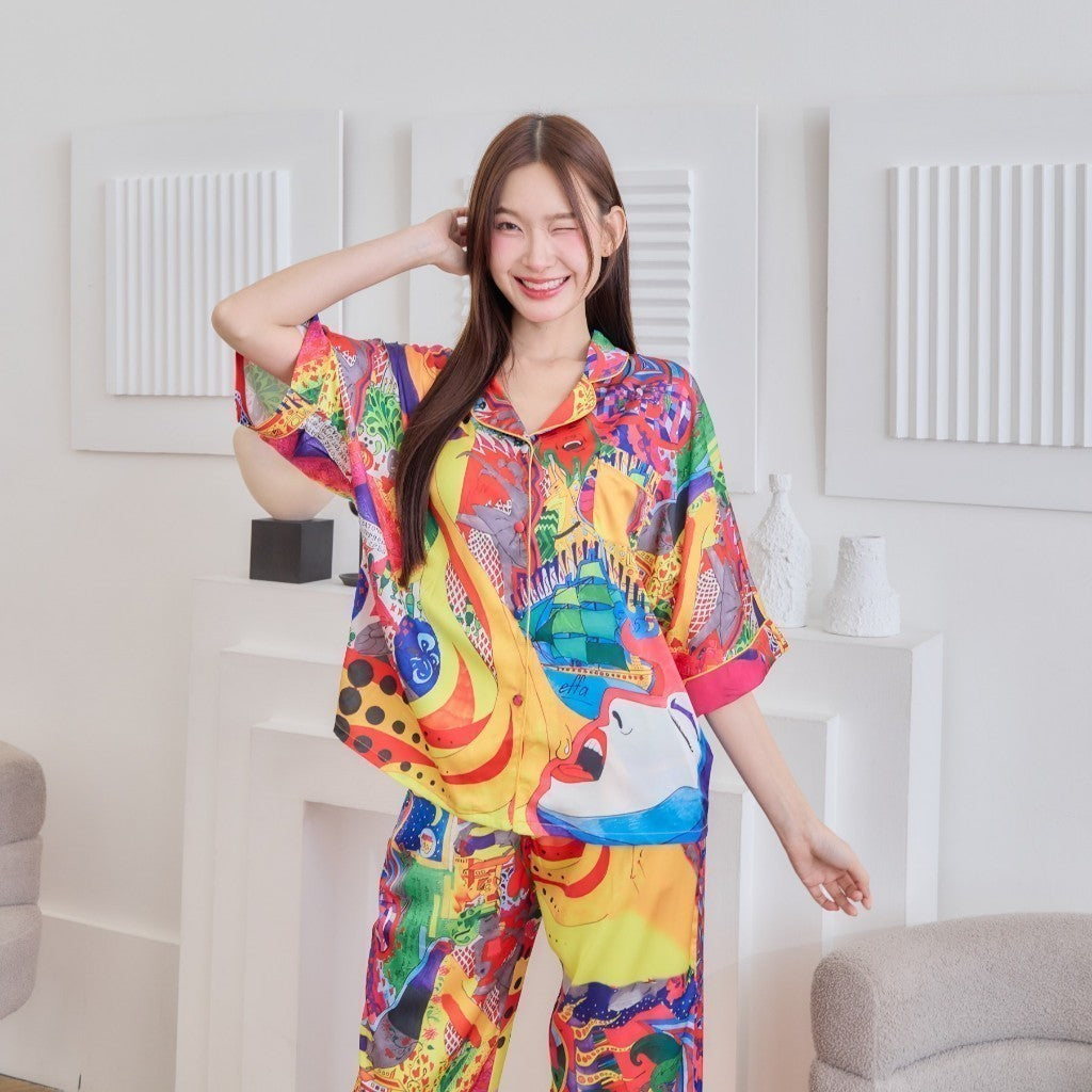 ชุดนอน Muslin Pajamas Silk Satin รุ่นLady face(W2077 V2077)|ชุดนอนผู้หญิง,ชุดนอนชุดเที่ยว