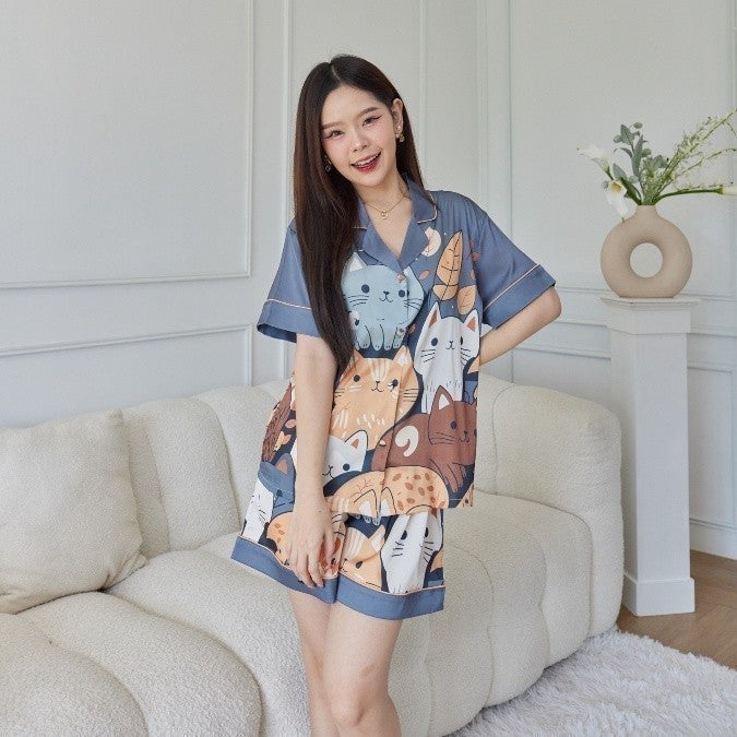 ชุดนอน Muslin Pajamas Collection Muslin Petรุ่นPewter Kitten(N2001 T2001 K2001 L2001)|ชุดนอนผู้หญิง