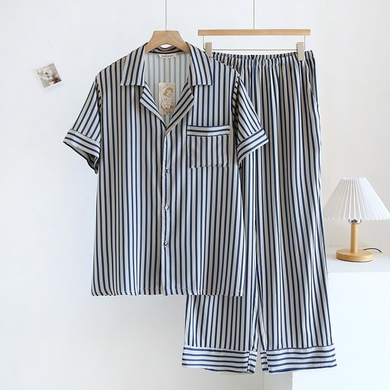 ชุดนอนMuslin Pajamas Collection Muslin Petรุ่นNavy Lines(N3225 N3227 Y3225 T3225 T3227 Y3226 Y3227 Y3233)|ชุดนอนครอบครัว
