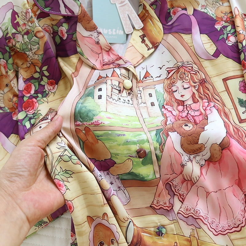 ชุดนอน Muslin pajamas Silk Satin รุ่น Starry Bunny (W2154 V2154) ชุดนอนผู้หญิง ชุดเที่ยว