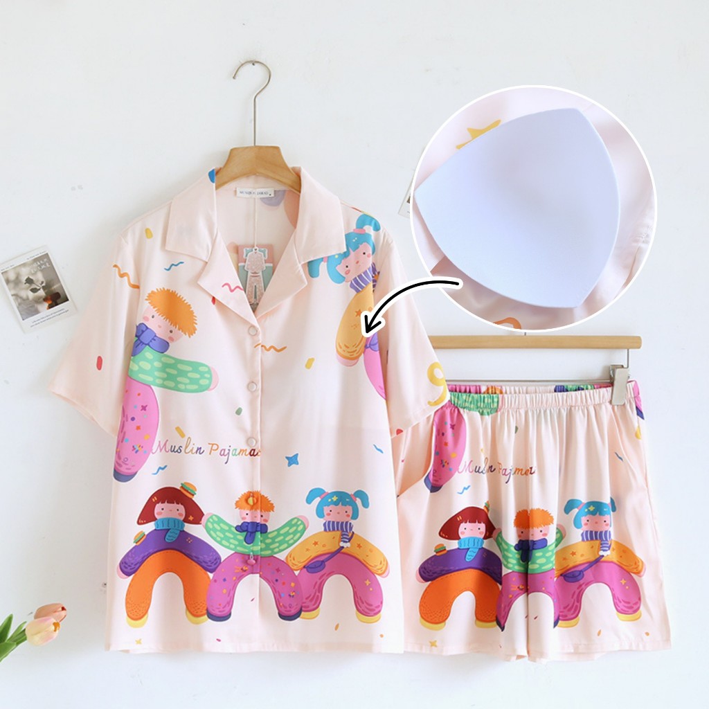 ชุดนอน Muslin Pajamas Silk Satin รุ่น Happy Family (N5127 T5127 M5127) | ชุดนอนผู้หญิง ชุดนอนเด็ก ชุดแม่ลูก