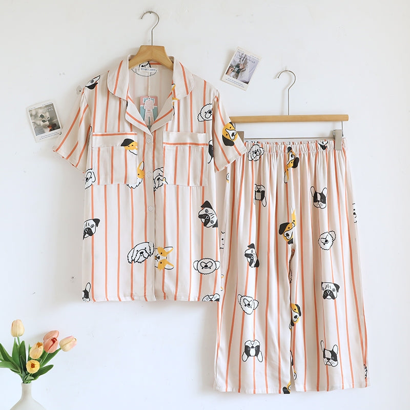 ชุดนอน Muslin Pajamas Organic bamboo รุ่น Doggies in line (A1059 B1059 E1059) | ชุดนอนผู้หญิง
