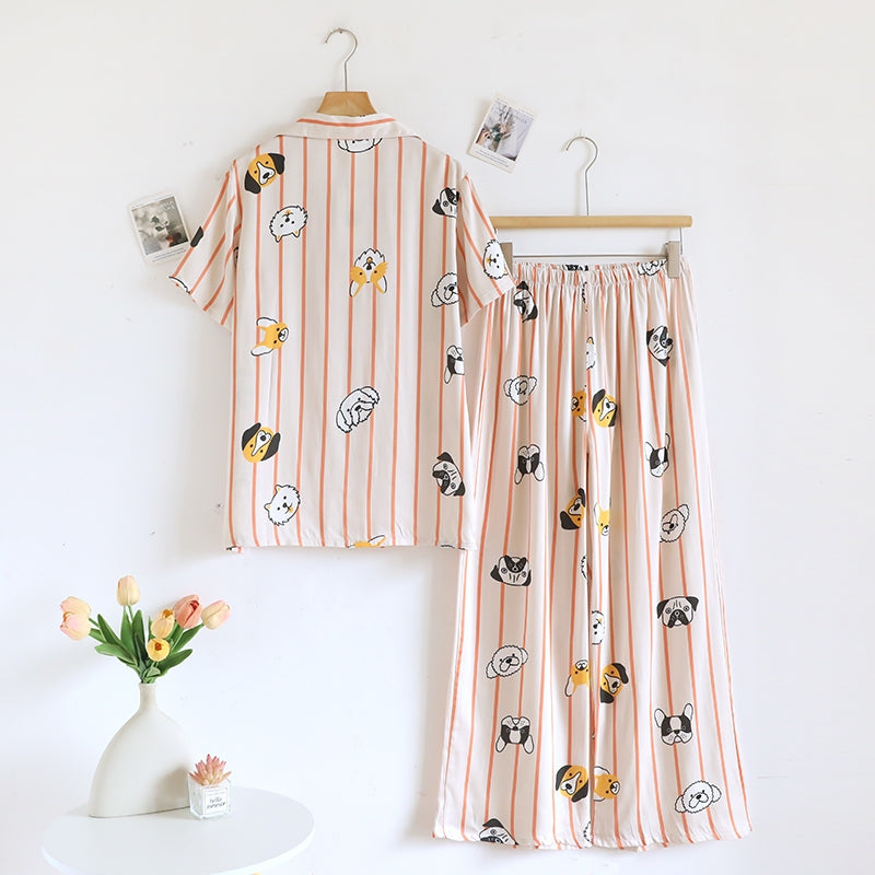 ชุดนอน Muslin Pajamas Organic bamboo รุ่น Doggies in line (A1059 B1059 E1059) | ชุดนอนผู้หญิง