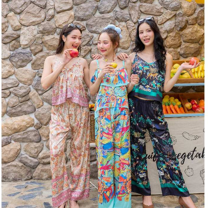 ชุดนอน Muslin Pajamas Silk Satin (R24 R2145 R2146) | ชุดนอนสสายเดี่ยว,ชุดนอนผู้หญิง