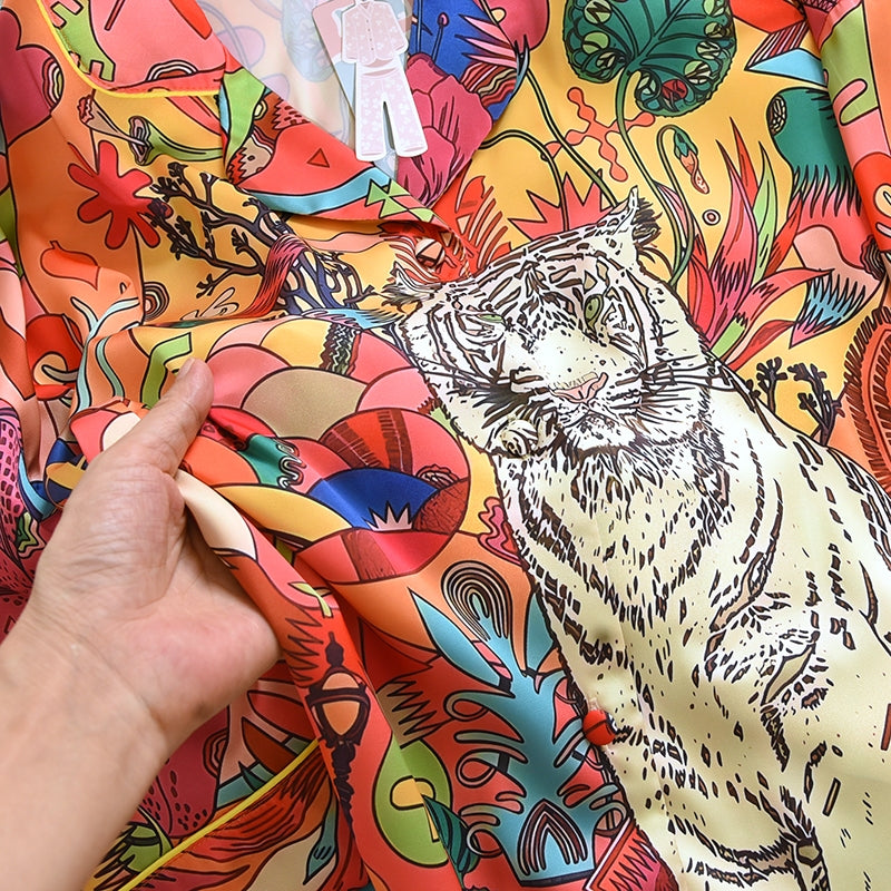 ชุดนอน Muslin Pajamas Silk Satin รุ่น Jungle Pop Tiger (W2161 V2161)| ชุดนอนชุดเที่ยว,ชุดนอนผู้หญฺิง