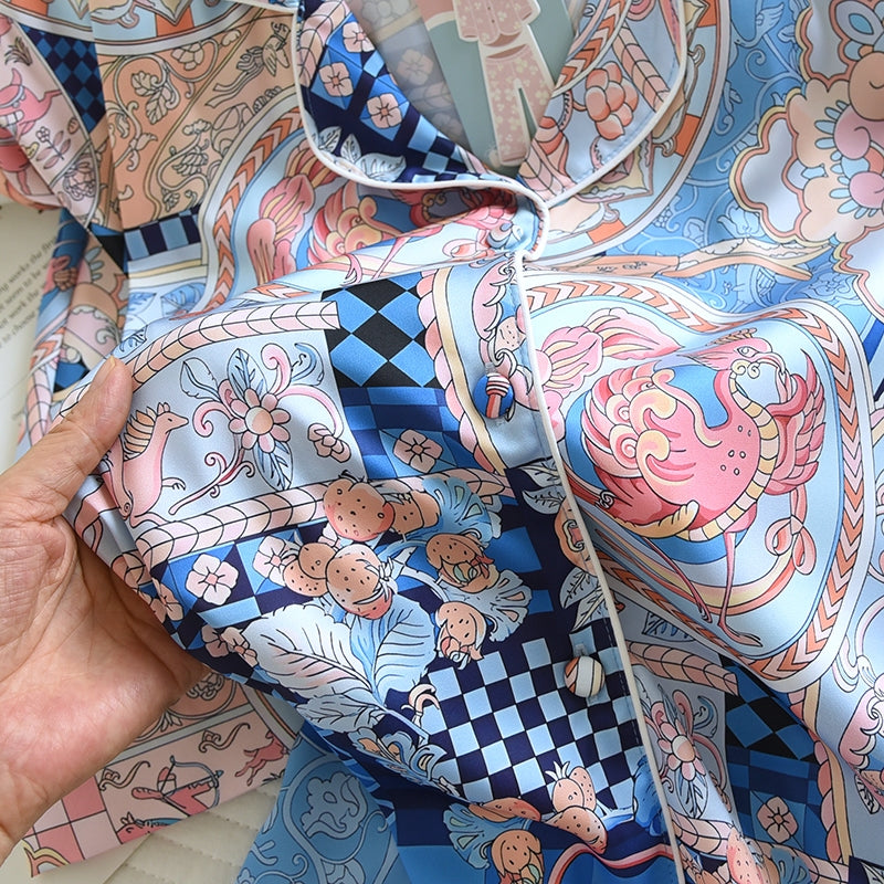 ชุดนอน Muslin Pajamas Silk Satin รุ่น Ocean Mosaic (W2182 V2182) | ชุดนอนชุดเที่ยว,ชุดนอนผู้หญิง