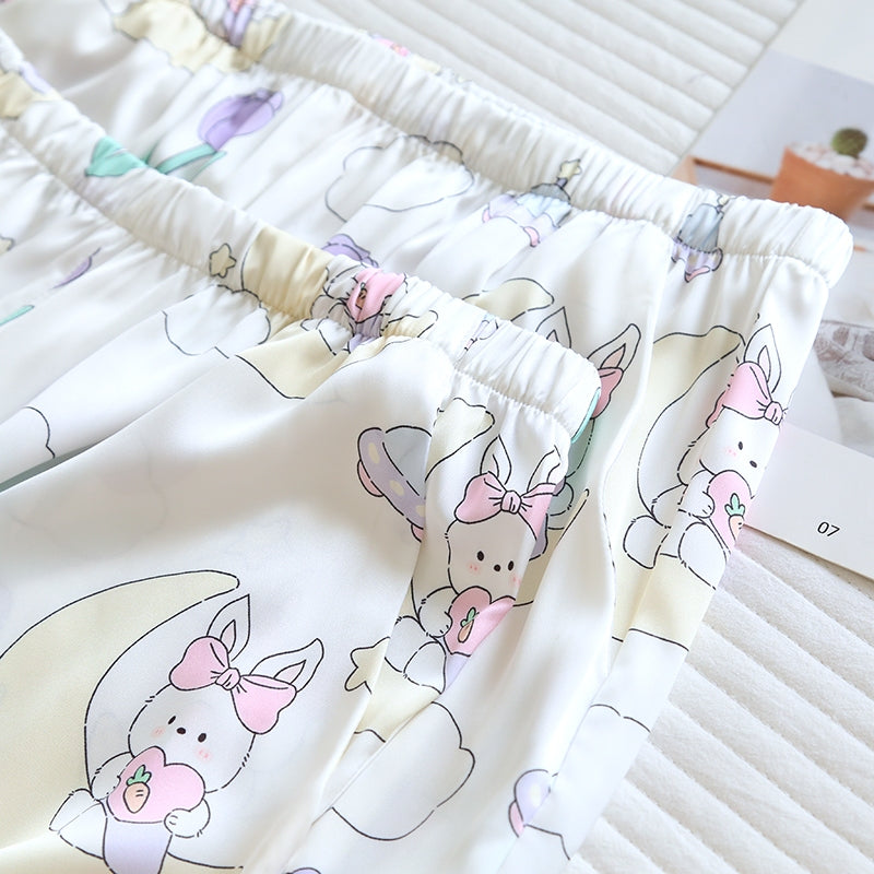 ชุดนอน Muslin Pajamas Silk Satin รุ่น Moon Bunny Dreams (N5142 T5142) | ชุดนอนผู้หญิง