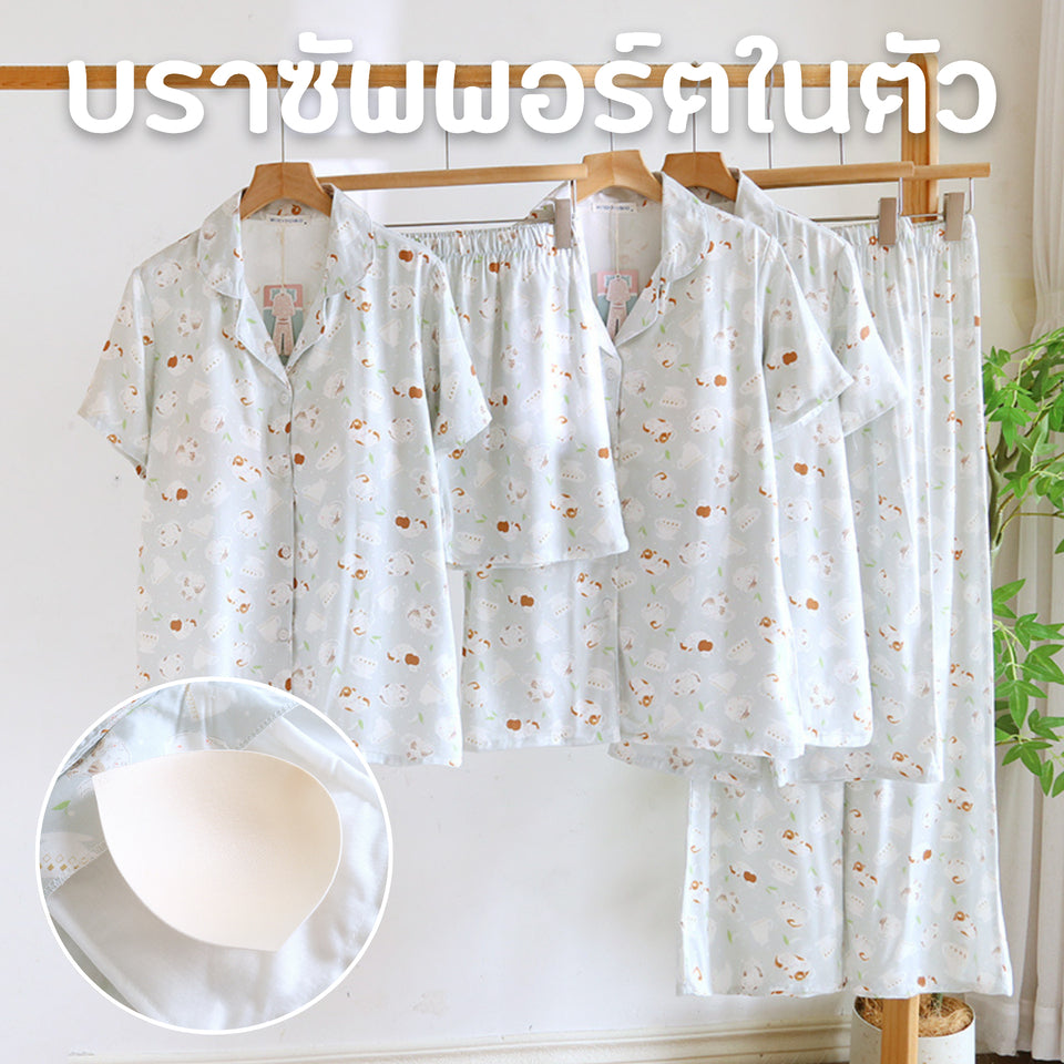 ชุดนอน Muslin Pajamas Organic bamboo รุ่นMilky Cats(A1037 E1037 B1037)|ชุดนอนมีบรา,ชุดนอนผู้หญิง