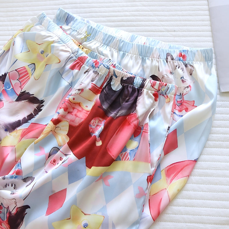 ชุดนอน Muslin Pajamas Silk Satin รุ่นWhimsical Kitty Show(W2157 V2157)|ชุดนอนผู้หญิง,ชุดนอนชุดเที่ยว