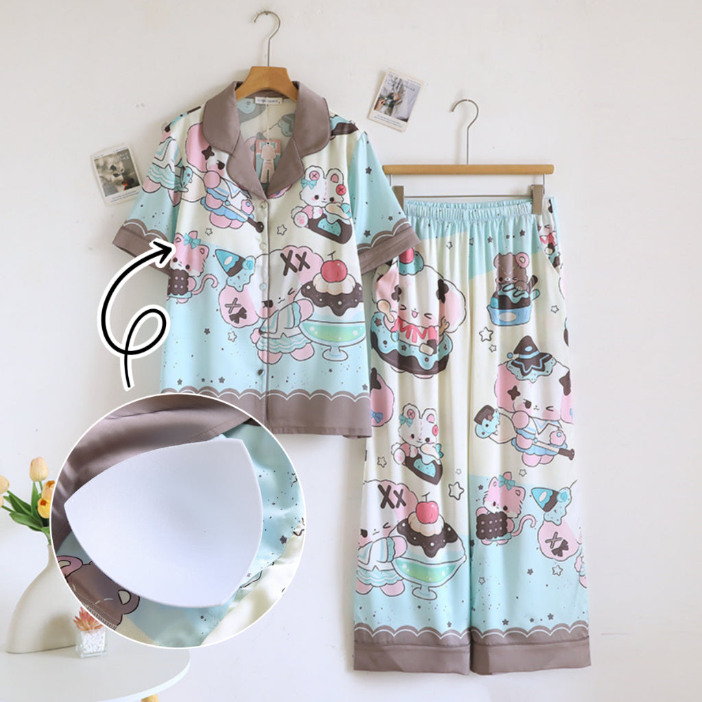 ชุดนอน Muslin Pajamas Silk Satin รุ่น Creamy Parfait (N5139 T5139 M5139) | ชุดนอนแม่ลูก,ชุดนอนมีบรา