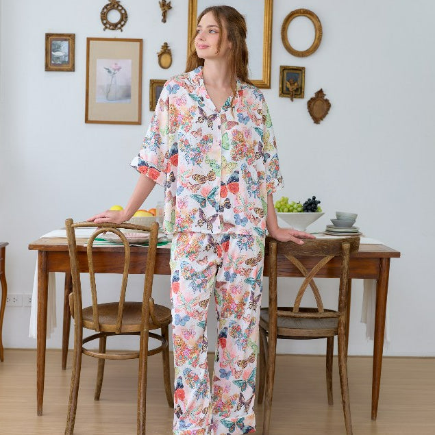 ชุดนอน Muslin Pajamas Silk Satin รุ่น Garden of Wings (W2169 V2169 L2169 K2169) | ชุดนอนชุดเที่ยว