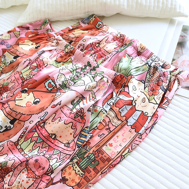 ชุดนอน Muslin Pajamas Silk Satin รุ่น Sweet Bear Bakery (W2175 V2175) |ชุดนอนชุดเที่ยว,ชุดนอนผู้หญิง