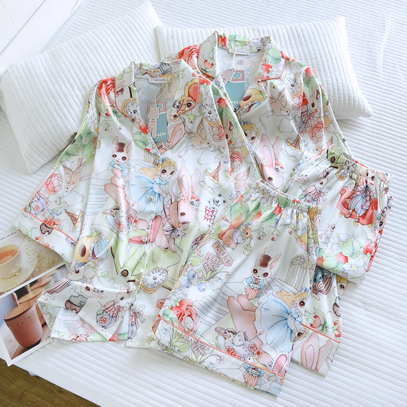 ชุดนอน Muslin Pajamas Silk Satin รุ่น Wonderland Whimsy (W2183 V2183) |ชุดนอนชุดเที่ยว,ชุดนอนผู้หญิง