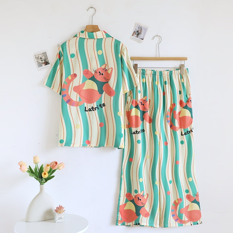 ชุดนอน Muslin Pajamas Silk Satin รุ่น Whisker Wave (N5146 T5146) | ชุดนอนผู้หญิง