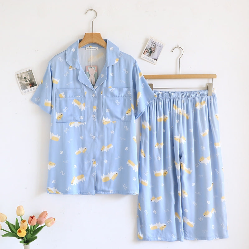 ชุดนอน Muslin Pajamas Organic bamboo รุ่น Corgi Parade (A1056 B1056 E1056) | ชุดนอนผู้หญิง