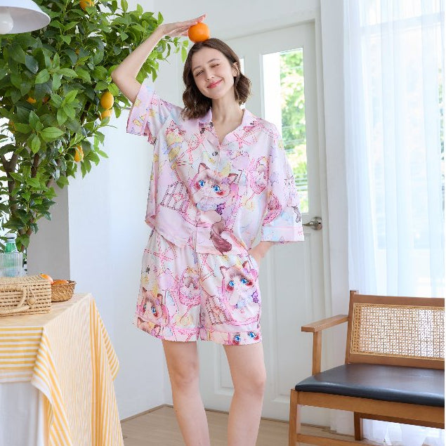 ชุดนอน Muslin Pajamas Silk Satin รุ่น Candy Cat (W2158 V2158) | ชุดนอนผู้หญิง