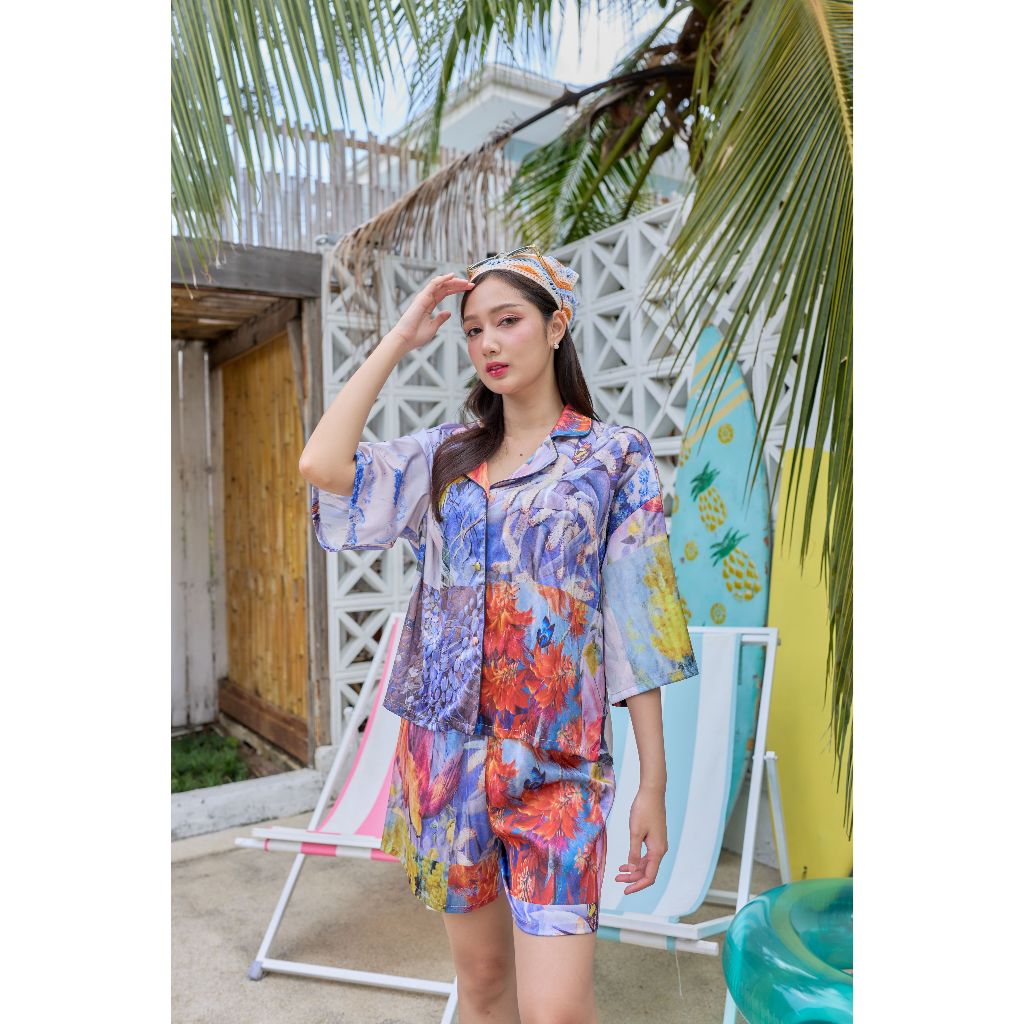 ชุดนอน Muslin Pajamas Silk Satin รุ่นภาพวาด (T237 W237)|ชุดนอนผู้หญิง,ชุดนอนชุดเที่ยว