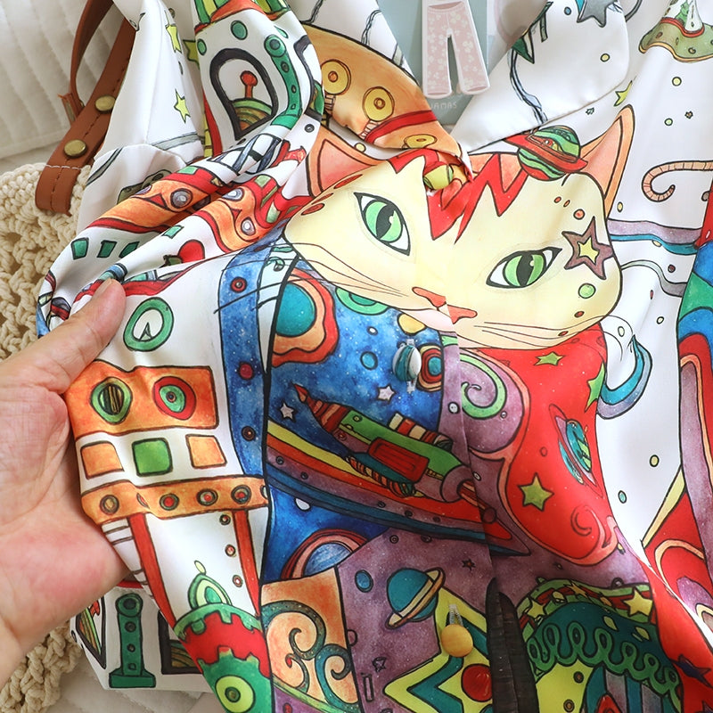 ชุดนอน Muslin Pajamas Silk Satin Rocket cat Fantasy (V2155 W2155) | ชุดนอนชุดเที่ยว, ชุดนอนผู้หญิง