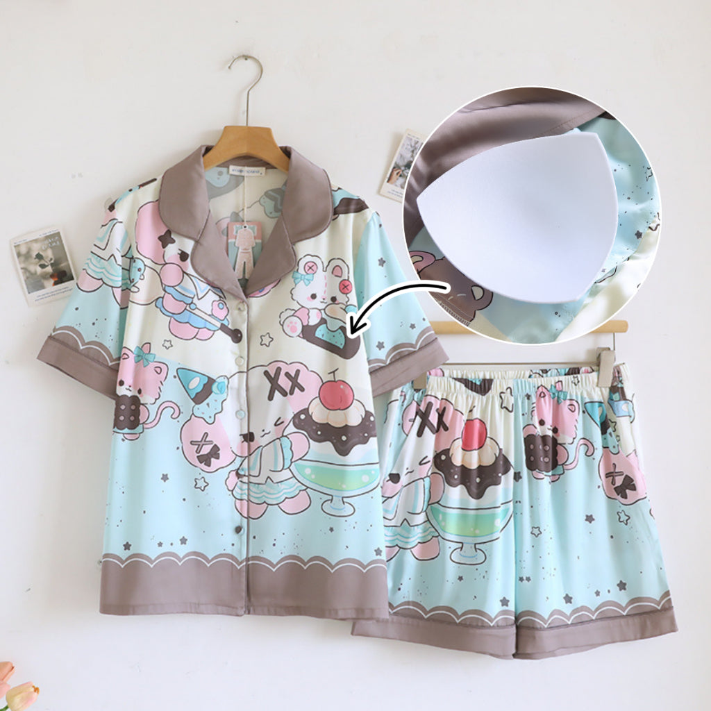 ชุดนอน Muslin Pajamas Silk Satin รุ่น Creamy Parfait (N5139 T5139 M5139) | ชุดนอนแม่ลูก,ชุดนอนมีบรา