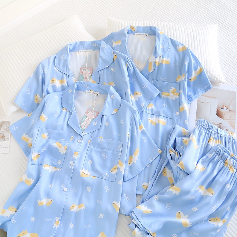 ชุดนอน Muslin Pajamas Organic bamboo รุ่น Corgi Parade (A1056 B1056 E1056) | ชุดนอนผู้หญิง