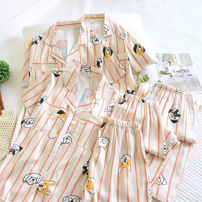 ชุดนอน Muslin Pajamas Organic bamboo รุ่น Doggies in line (A1059 B1059 E1059) | ชุดนอนผู้หญิง