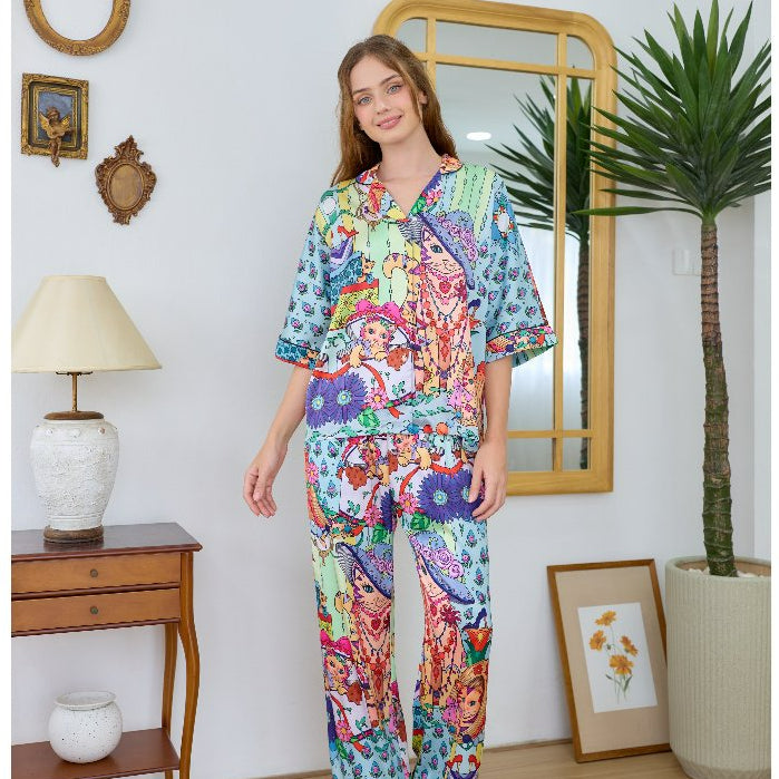 ชุดนอน Muslin Pajamas Silk Satin รุ่น Princess Paws (W2156 V2156) | ชุดนอนชุดเที่ยว,ชุดนอนผู้หญิง