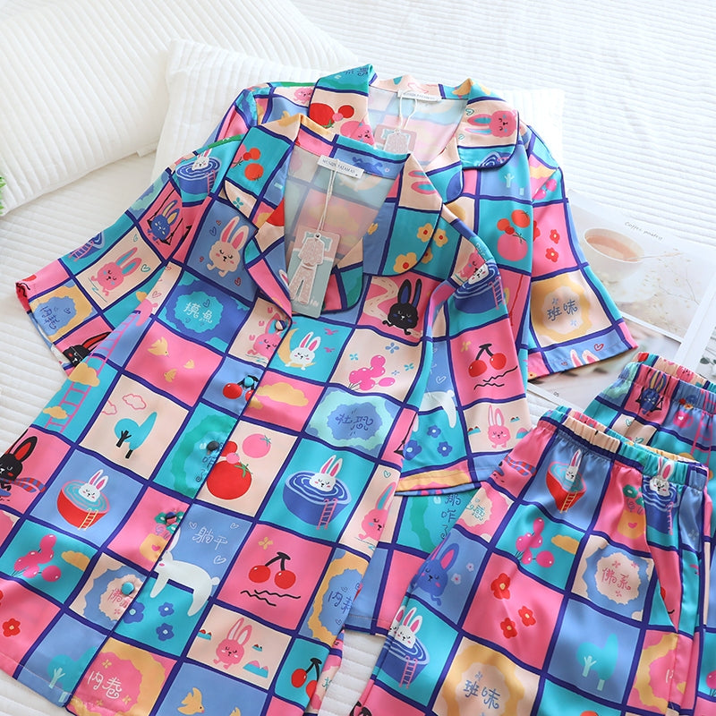 ชุดนอน Muslin Pajamas Silk Satin รุ่น Bunny Blocks (N5148 T5148) | ชุดนอนชุดเที่ยว,ชุดผู้หญิง