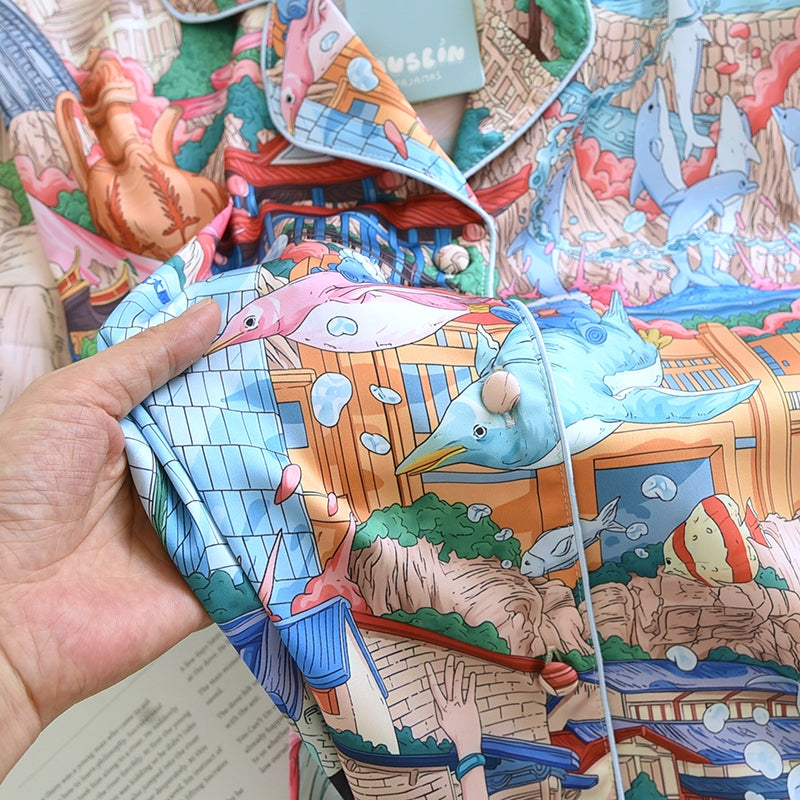 ชุดนอน Muslin Pajamas Silk Satin รุ่น Ocean Fantasy Park (N2180 T2180) | ชุดนอนผู้หญิง