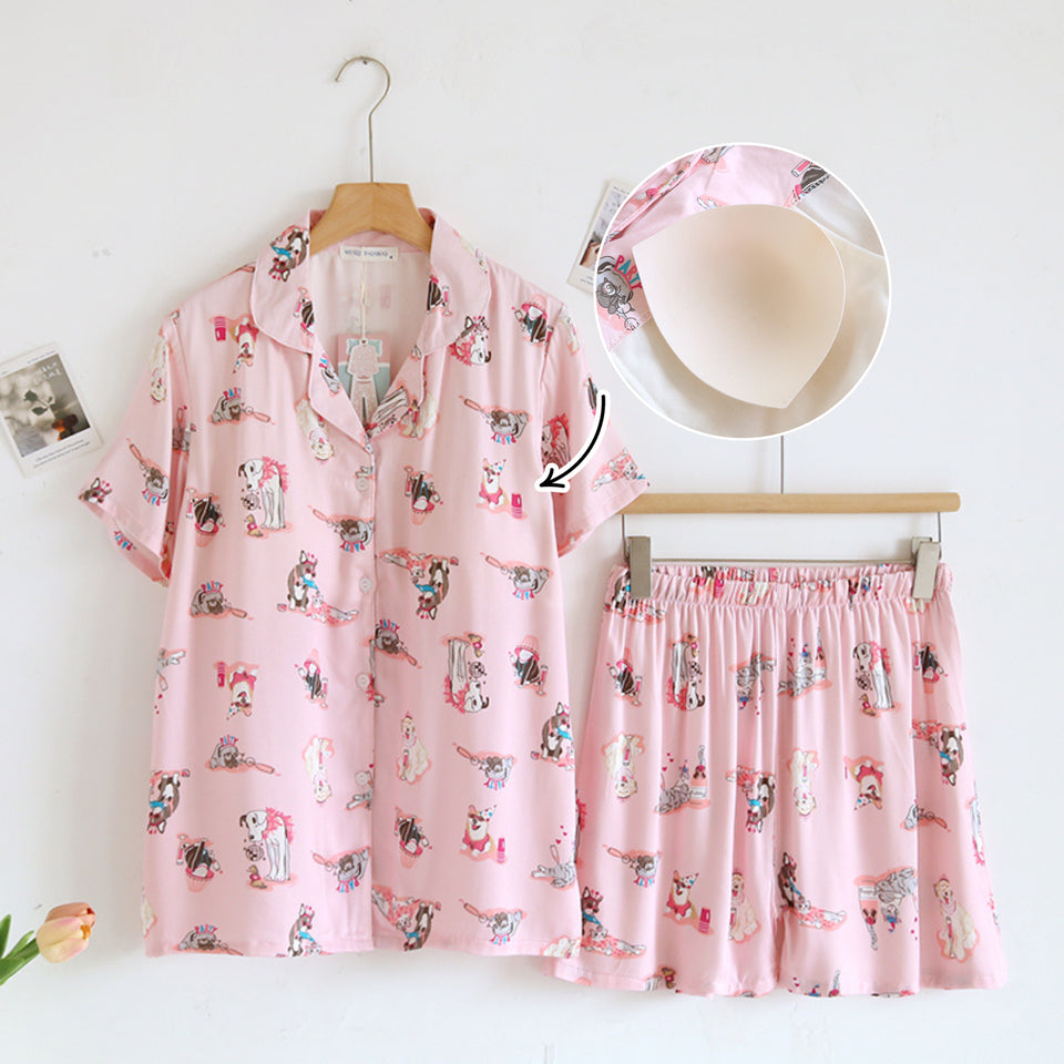 ชุดนอน Muslin Pajamas Organic bamboo รุ่นPlayful Dogs(A1035 E1035 B1035)|ชุดนอนมีบรา,ชุดนอนผู้หญิง