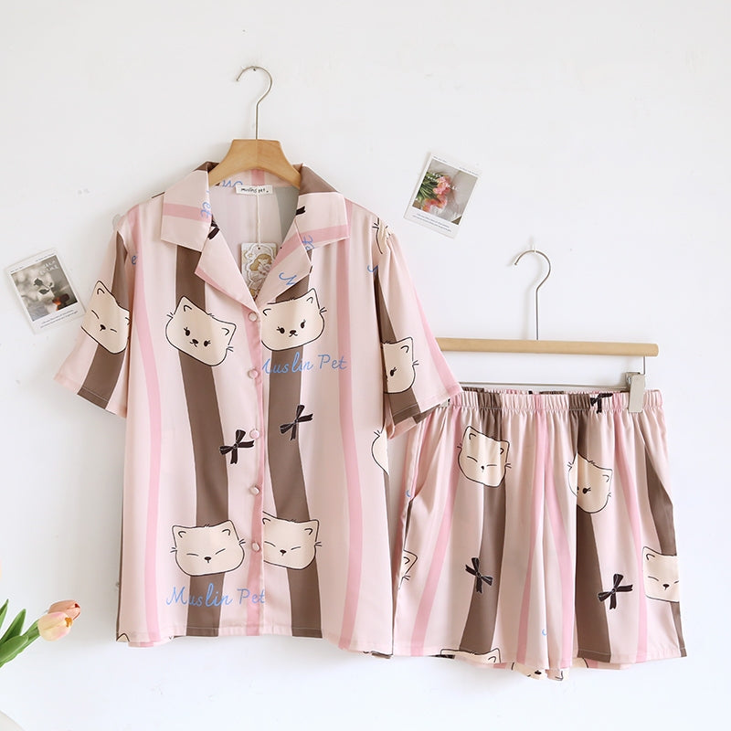 ชุดนอน Muslin Pajamas Silk Satin รุ่น Blush Paws (N5138 T5138 M5138) | ชุดนอนแม่ลูก,ชุดนอนเด็ก,ชุดนอนผู้หญิง