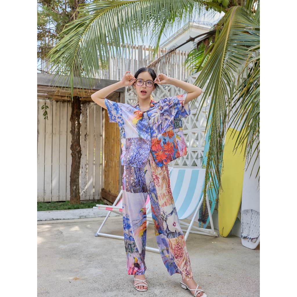 ชุดนอน Muslin Pajamas Silk Satin รุ่นภาพวาด (T237 W237)|ชุดนอนผู้หญิง,ชุดนอนชุดเที่ยว