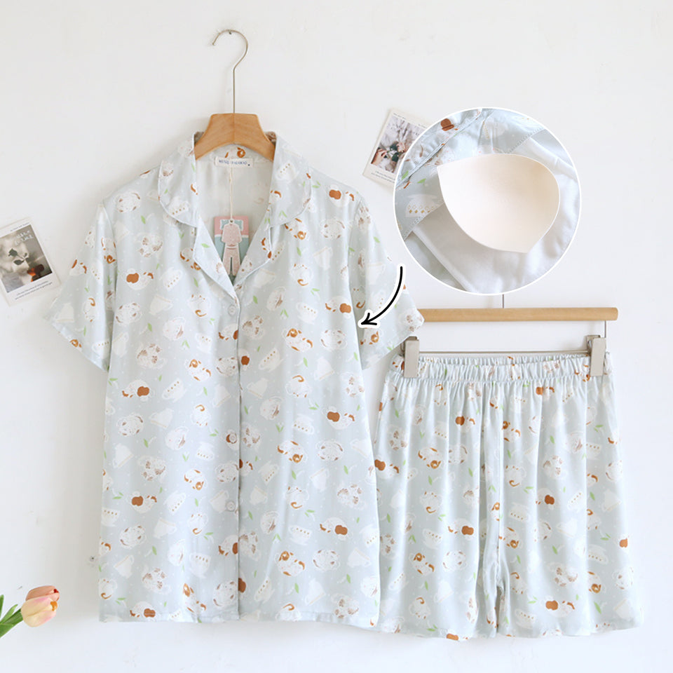 ชุดนอน Muslin Pajamas Organic bamboo รุ่นMilky Cats(A1037 E1037 B1037)|ชุดนอนมีบรา,ชุดนอนผู้หญิง