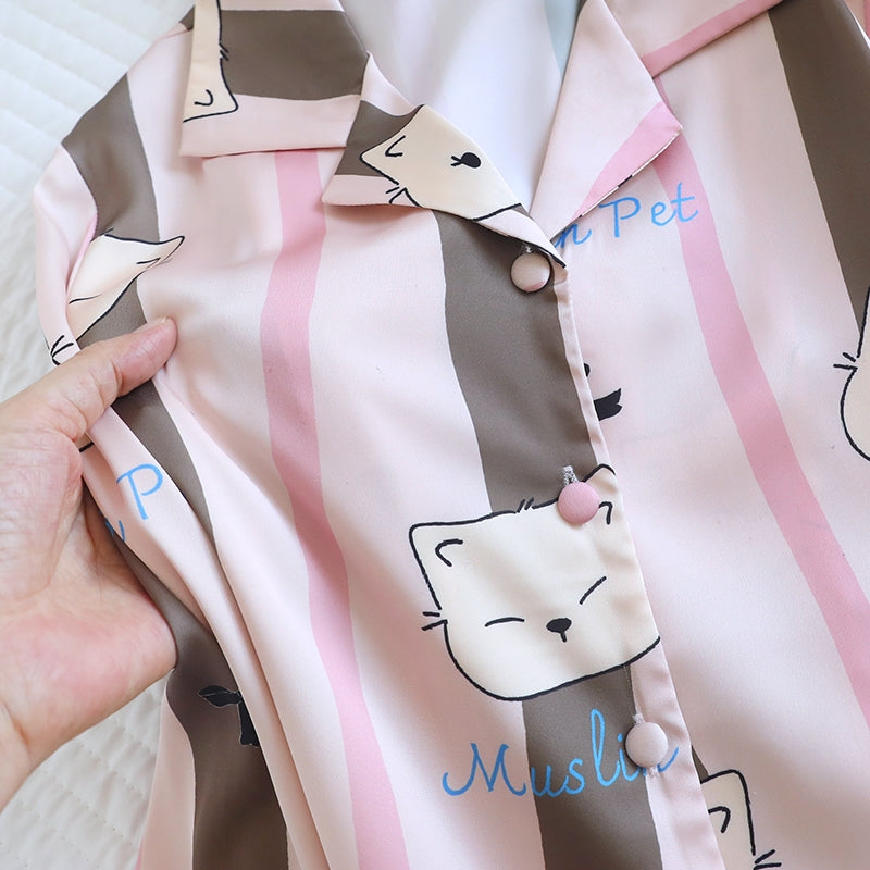 ชุดนอน Muslin Pajamas Silk Satin รุ่น Blush Paws (N5138 T5138 M5138) | ชุดนอนแม่ลูก,ชุดนอนเด็ก,ชุดนอนผู้หญิง