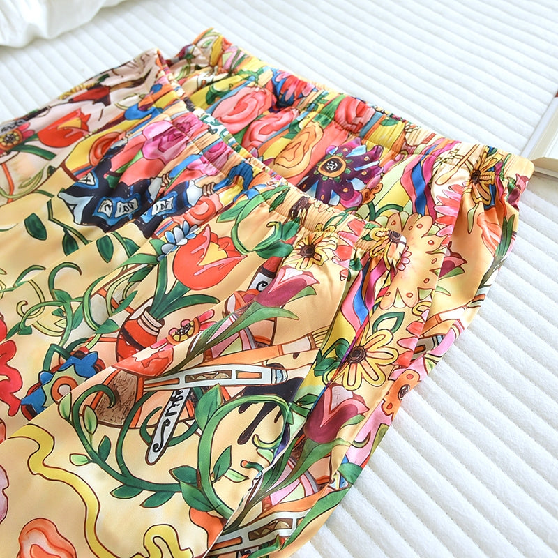ชุดนอน Muslin Pajamas Silk Satin รุ่น Vintage golden cat (W2178 V2178) | ชุดนอนชุดเที่ยว
