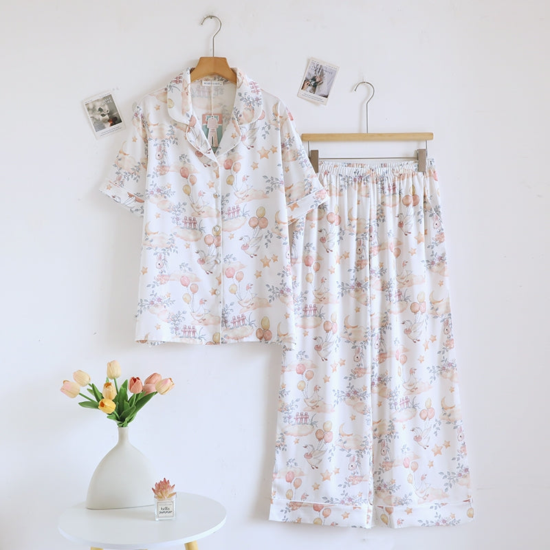 ชุดนอน Muslin Pajamas Silk Satin รุ่น Dreamy Goose Garden (N5153 T5153 K5153) | ชุดนอนผู้หญิง