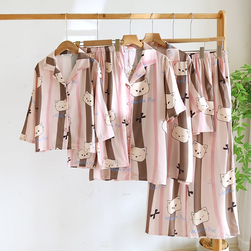 ชุดนอน Muslin Pajamas Silk Satin รุ่น Blush Paws (N5138 T5138 M5138) | ชุดนอนแม่ลูก,ชุดนอนเด็ก,ชุดนอนผู้หญิง