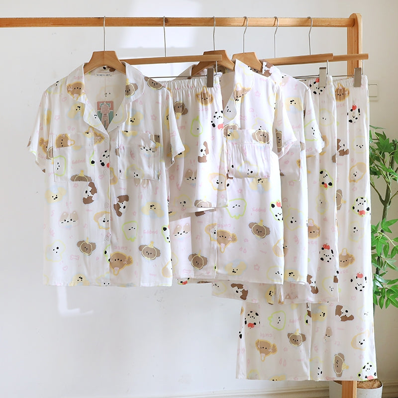 ชุดนอน Muslin Pajamas Organic bamboo รุ่น Pastel Puppy Party (A1048 B1048 E1048) | ชุดนอนผู้หญิง