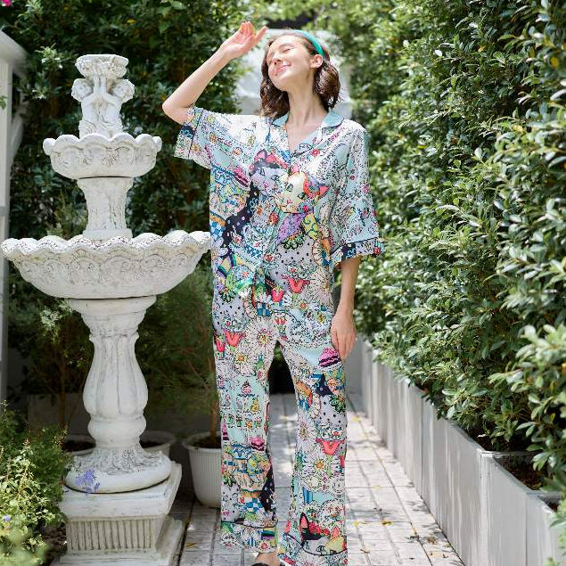 ชุดนอน Muslin Pajamas Silk Satin รุ่น Sugar Whiskers (W2165 V2165) | ชุดนอนชุดเที่ยว,ชุดนอนผู้หญิง
