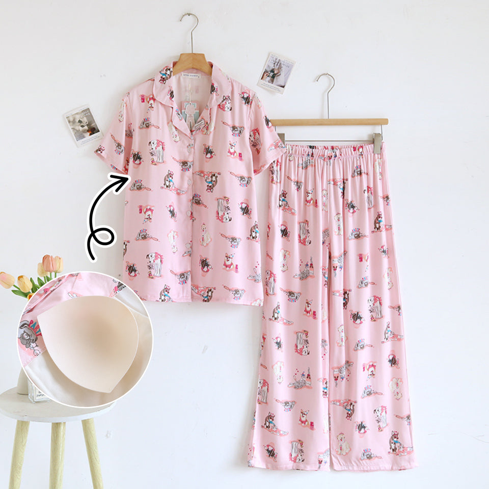 ชุดนอน Muslin Pajamas Organic bamboo รุ่นPlayful Dogs(A1035 E1035 B1035)|ชุดนอนมีบรา,ชุดนอนผู้หญิง