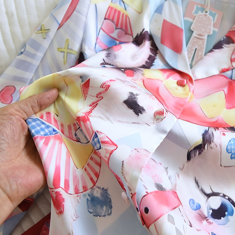 ชุดนอน Muslin Pajamas Silk Satin รุ่นWhimsical Kitty Show(W2157 V2157)|ชุดนอนผู้หญิง,ชุดนอนชุดเที่ยว