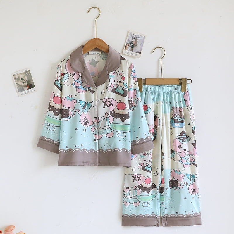 ชุดนอน Muslin Pajamas Silk Satin รุ่น Creamy Parfait (N5139 T5139 M5139) | ชุดนอนแม่ลูก,ชุดนอนมีบรา